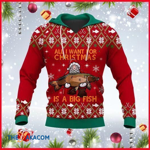 Merry Xmas All I Want For Christmas Is A Big Fish Gift For Christmas Party Ugly Christmas Sweater