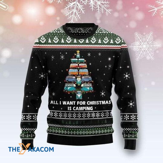 Merry Xmas All I Want For Christmas Is Camping Black And Awesome Pattern Ugly Christmas Sweater