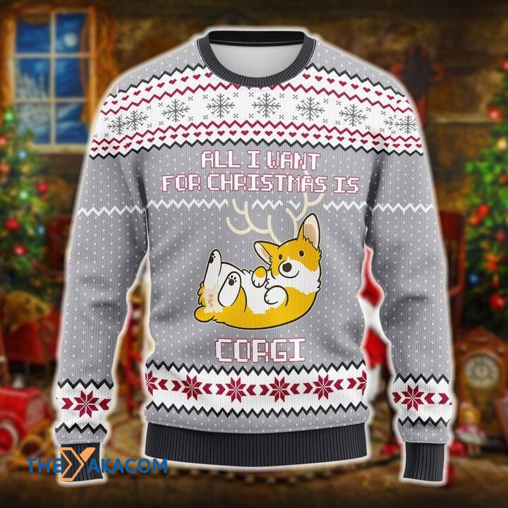 Merry Xmas All I Want For Christmas Is Corgi Dog Awesome Gift For Dog Lovers Ugly Christmas Sweater