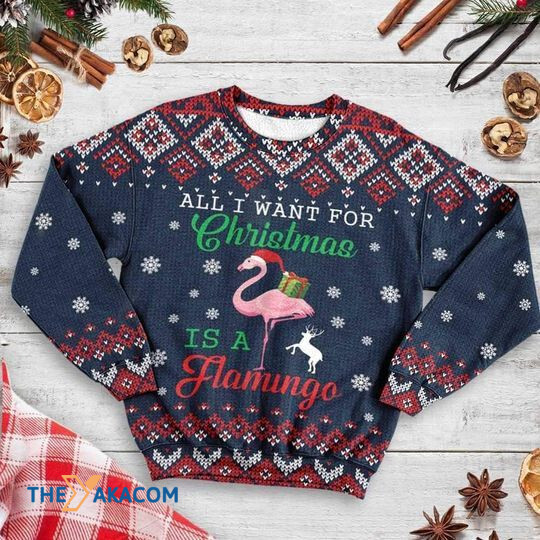 Merry Xmas All I Want For Christmas is A Flamingo Gift For Christmas Party Ugly Christmas Sweater