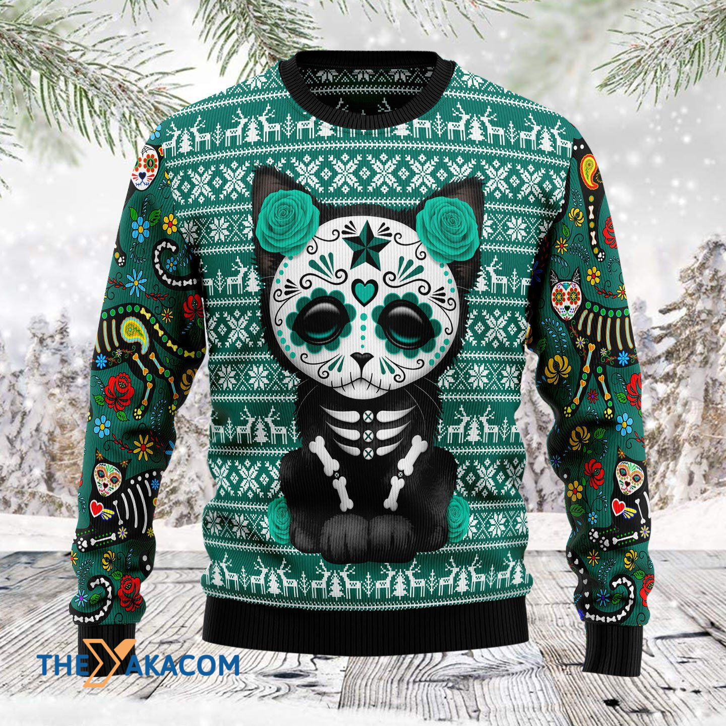 Merry Xmas Amazing Cat Sugar Skull Awesome Gift For Christmas Ugly Christmas Sweater