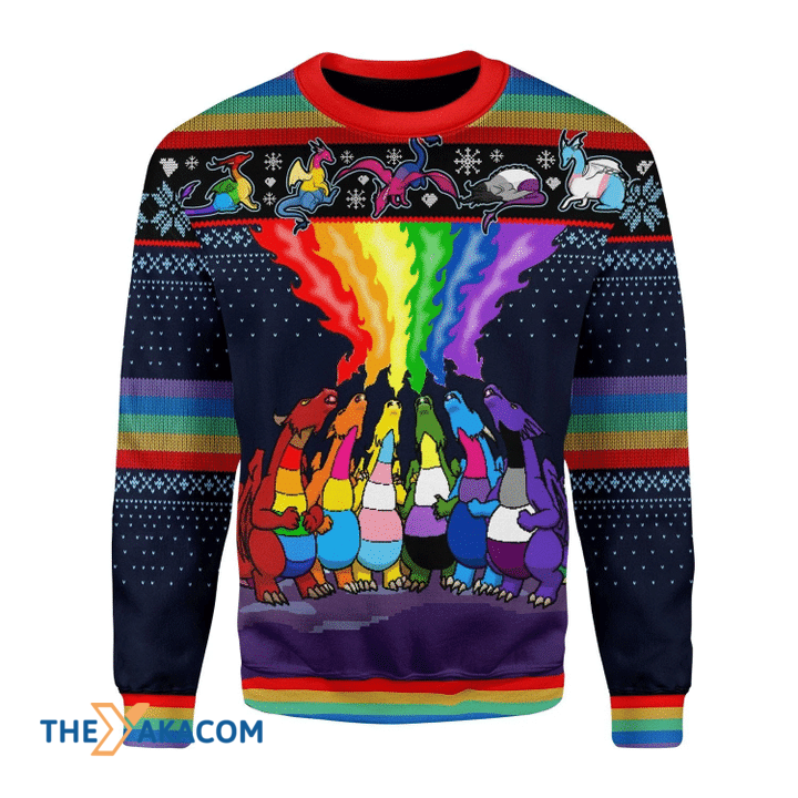 Merry Xmas Amazing Dragon LGBTQ+ Awesome Gift For Christmas Ugly Christmas Sweater