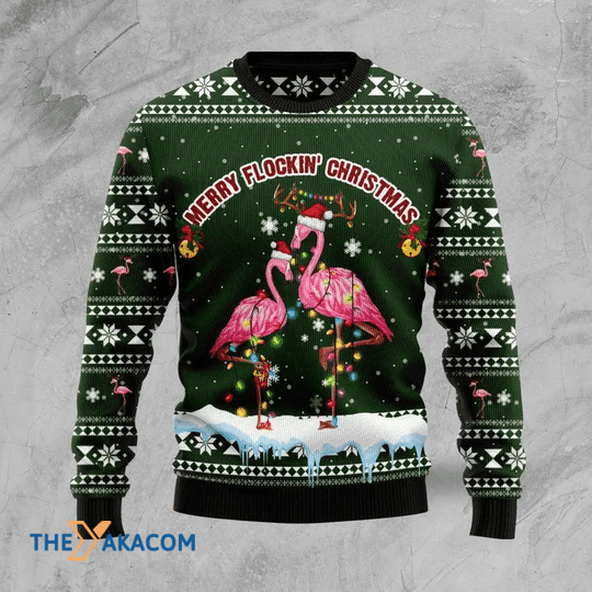 Merry Xmas Amazing Flamingo Couple Merry Flockin Gift For Christmas Party Ugly Christmas Sweater