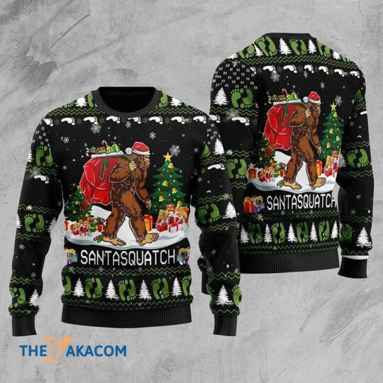 Merry Xmas Amazing Santasquatch Black With Special Pattern Ugly Christmas Sweater