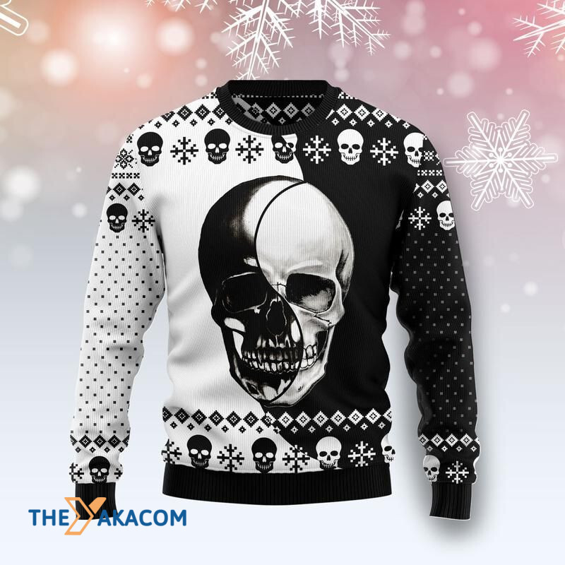 Merry Xmas Amazing Skull Yinyang Awesome Gift For Christmas Ugly Christmas Sweater