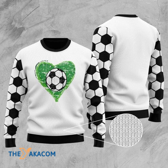 Merry Xmas Amazing Soccer Heart Green And Awesome Pattern Ugly Christmas Sweater