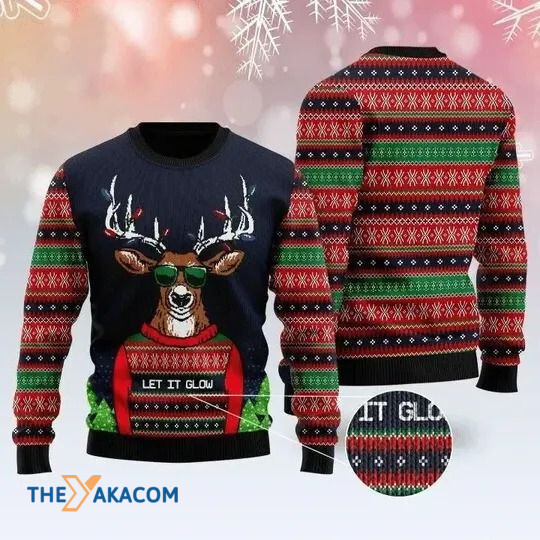 Merry Xmas Amazing Super Cool Deer Let It Glow Ugly Christmas Sweater