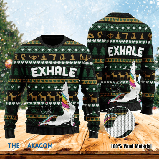 Merry Xmas Amazing Unicorn Exhale Yoga Gift For Christmas Party Ugly Christmas Sweater