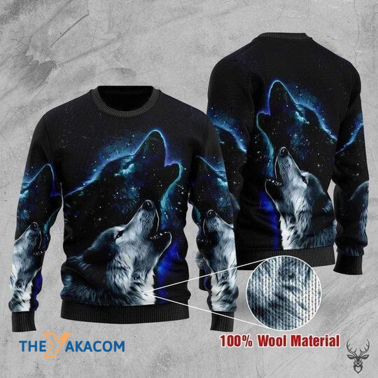 Merry Xmas And Amazing Wolf Howling With Special Pattern Ugly Christmas Sweater