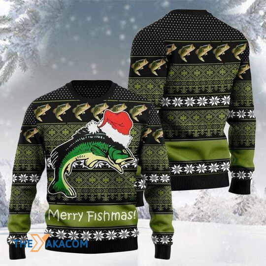 Merry Xmas And Merry Fishmas Funny Fishing Vintage Pattern Ugly Christmas Sweater