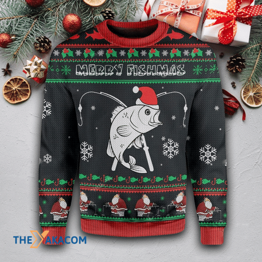 Merry Xmas And Merry Fishmas Gift For Christmas Party Ugly Christmas Sweater