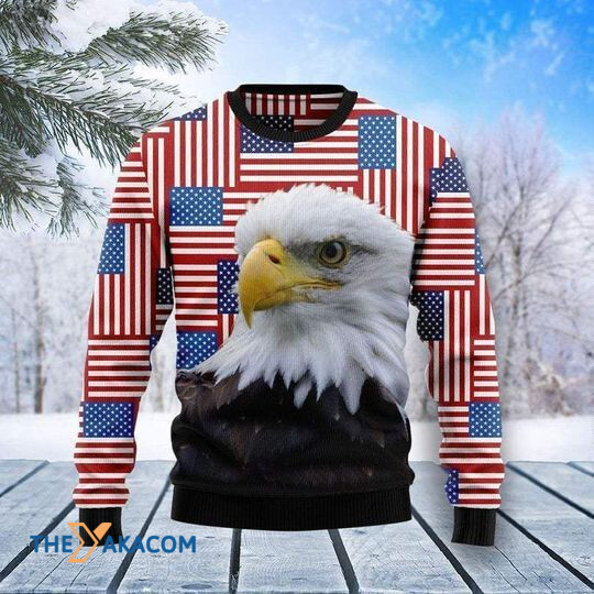 Merry Xmas And Proud Eagle American Flag With Special Pattern Ugly Christmas Sweater