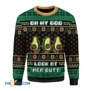 Merry Xmas Avocados Oh My God Look At Her Gift For Christmas Party Ugly Christmas Sweater