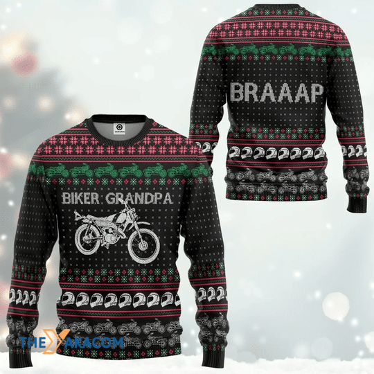 Merry Xmas Awesome Biker Grandpa Braaap Gift For Christmas Party Ugly Christmas Sweater