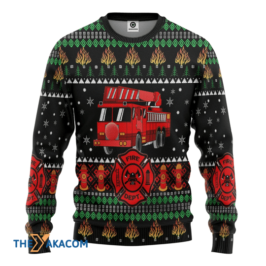 Merry Xmas Awesome Firefighter Truck Gift For Christmas Party Ugly Christmas Sweater