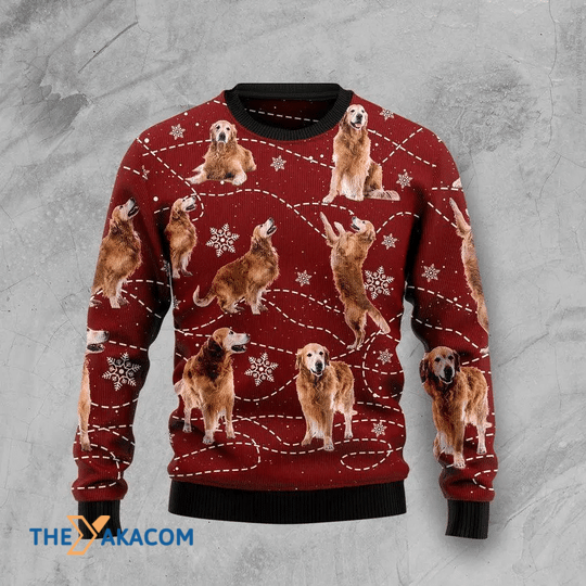 Merry Xmas Awesome Golden Retriever Dancing Gift For Christmas Party Ugly Christmas Sweater