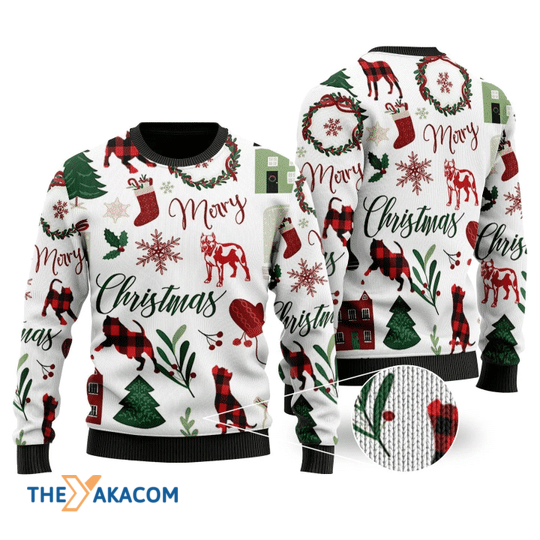 Merry Xmas Awesome Pitbull And Cute Icons Gift For Christmas Party Ugly Christmas Sweater