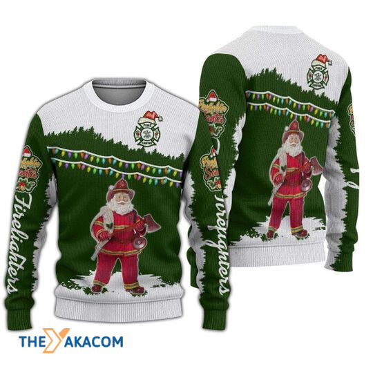 Merry Xmas Awesome Santa Firefighter Special Pattern Ugly Christmas Sweater