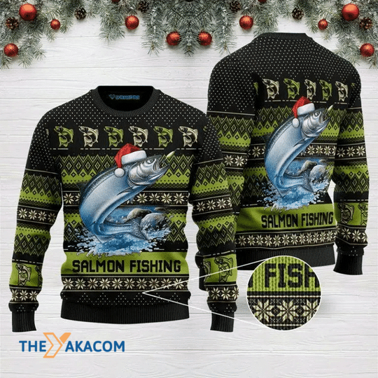 Merry Xmas Awesome Santa Salmon Fishing Gift For Christmas Party Ugly Christmas Sweater