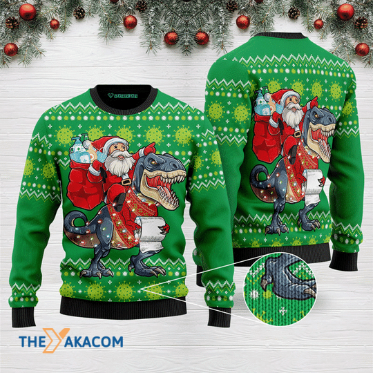 Merry Xmas Awesome Santa Tree Rex Gift For Christmas Party Ugly Christmas Sweater