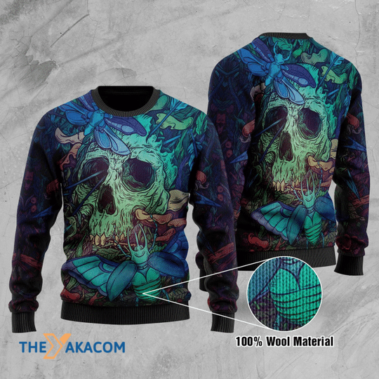 Merry Xmas Awesome Skull Wool Gift For Christmas Party Ugly Christmas Sweater