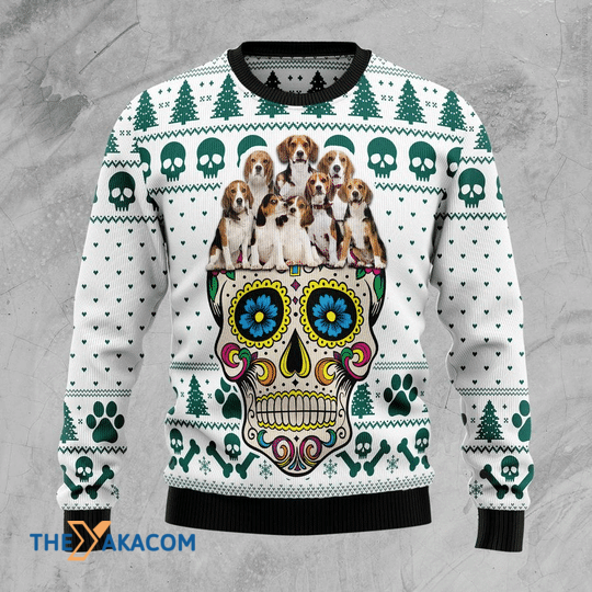 Merry Xmas Awesome Sugar Skull Beagles Gift For Christmas Party Ugly Christmas Sweater