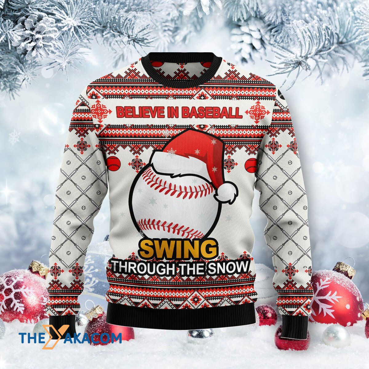 Merry Xmas Baseball Swing Through Snow Awesome Gift For Christmas Ugly Christmas Sweater