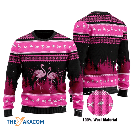 Merry Xmas Bc Awareness Flamingo Black Pink Special Pattern Ugly Christmas Sweater