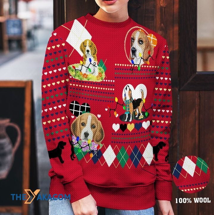 Merry Xmas Beagle And Colorful Lighting Awesome Gift For Dog Lovers Ugly Christmas Sweater