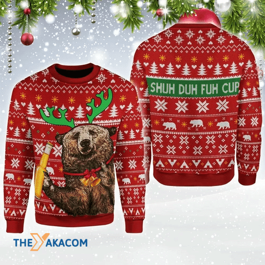 Merry Xmas Bear Beer Shud Duh Fuh Cup Gift For Christmas Party Ugly Christmas Sweater