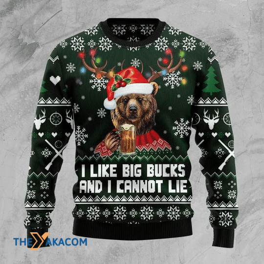 Merry Xmas Bear Hunting And Beer I Like Big Bucks And I Cannot Lie Gift For Christmas Party Ugly Christmas Sweater