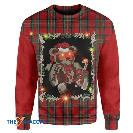 Merry Xmas Bear Light Up Red Eyes Gift For Christmas Party Ugly Christmas Sweater