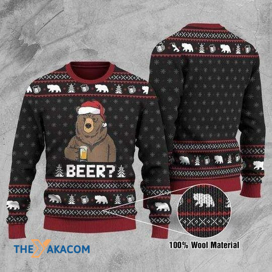 Merry Xmas Bear With Beer We Bare Beer Vintage Pattern Ugly Christmas Sweater