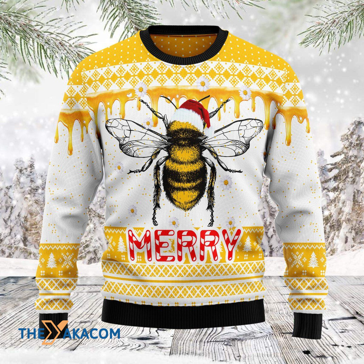 Merry Xmas Bee Merry Yellow Honey Awesome Gift For Christmas Ugly Christmas Sweater