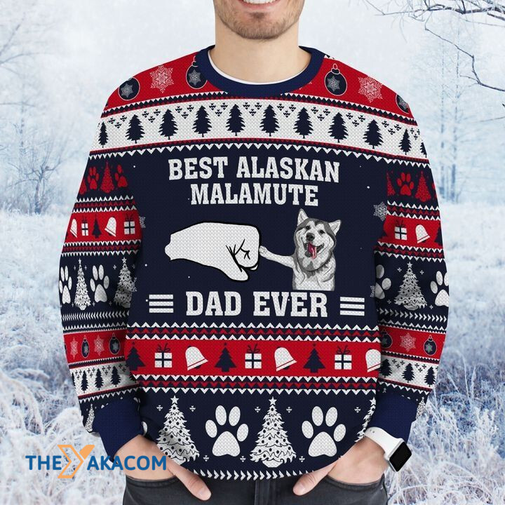 Merry Xmas Best Alaskan Malamute Dad Ever Awesome Gift For Dog Lovers Ugly Christmas Sweater