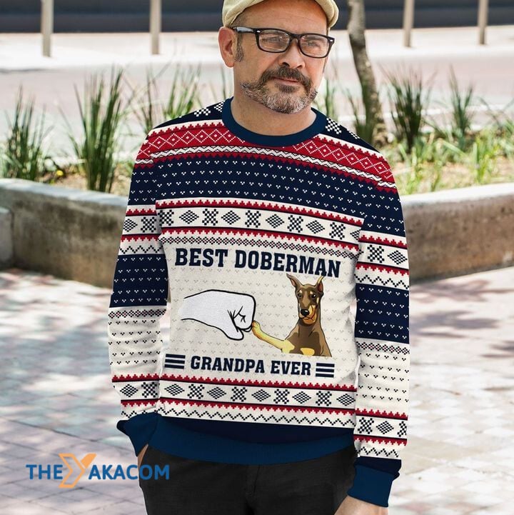 Merry Xmas Best Doberman Grandpa Ever Awesome Gift For Dog Lovers Ugly Christmas Sweater