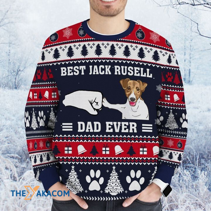 Merry Xmas Best Jack Russell Dad Ever And Cute Icons Awesome Gift For Dog Lovers Ugly Christmas Sweater