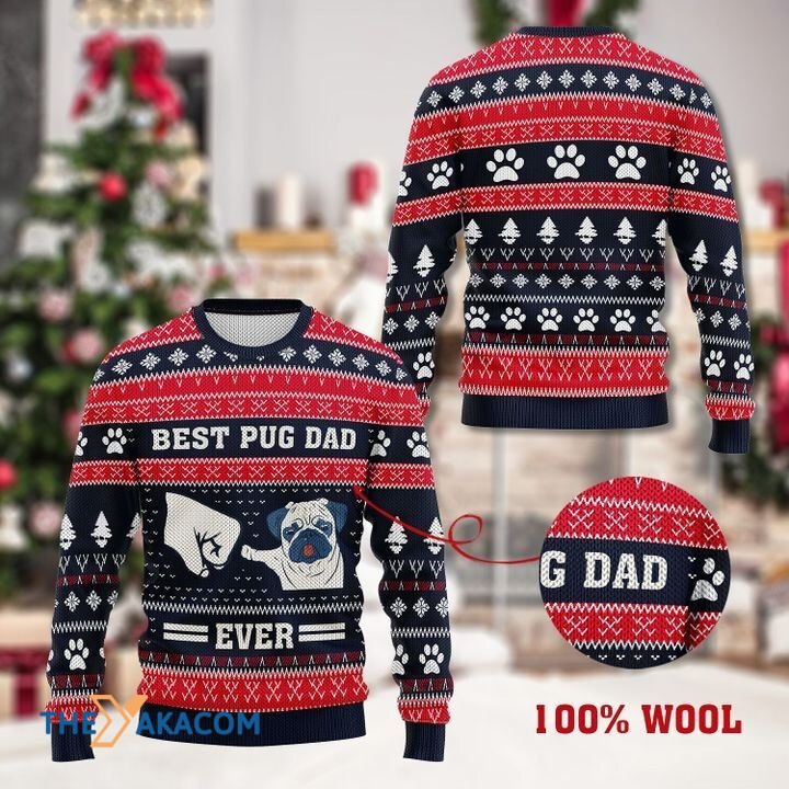 Merry Xmas Best Pug Dad Ever Awesome Gift For Dog Lovers Ugly Christmas Sweater