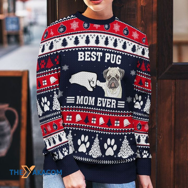 Merry Xmas Best Pug Mom Ever Awesome Gift For Dog Lovers Ugly Christmas Sweater