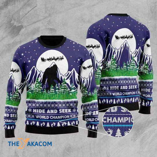 Merry Xmas Bigfoot Champion And Awesome Pattern Ugly Christmas Sweater