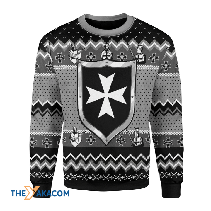 Merry Xmas Black And White Knights Hospitaller Awesome Gift For Christmas Ugly Christmas Sweater