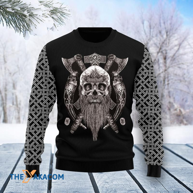 Merry Xmas Black And White Viking My Side Awesome Gift For Christmas Ugly Christmas Sweater