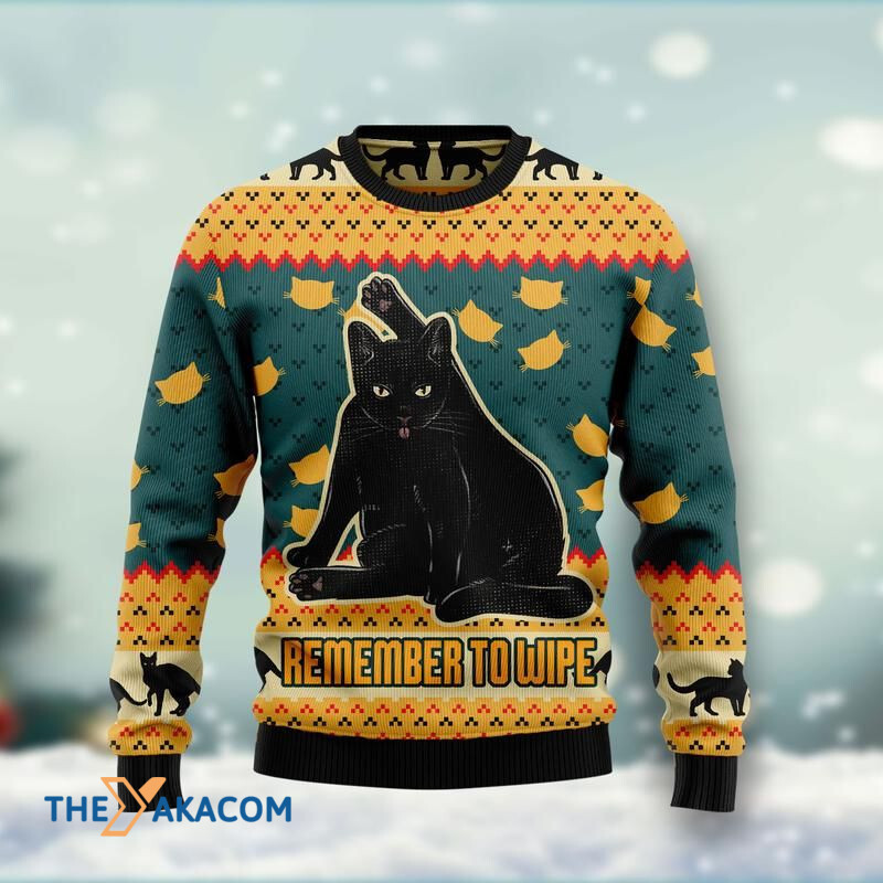 Merry Xmas Black Cat Remember To Wipe Awesome Gift For Christmas Ugly Christmas Sweater