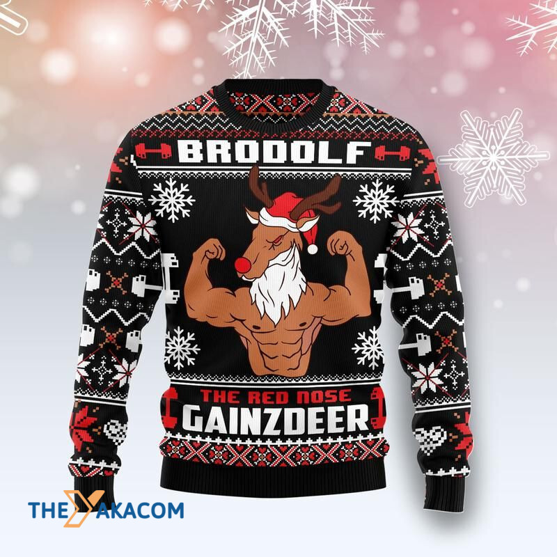 Merry Xmas Brodolf The Red Nose Gainzdeer Gym Awesome Gift For Christmas Ugly Christmas Sweater