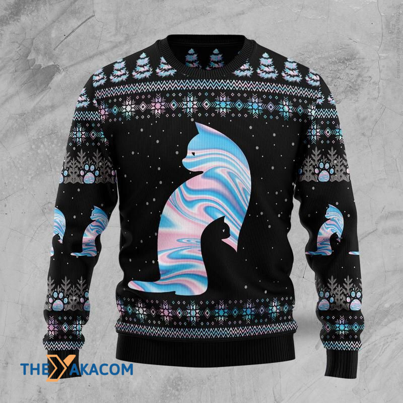 Merry Xmas Cat Hologram Awesome Gift For Christmas Ugly Christmas Sweater