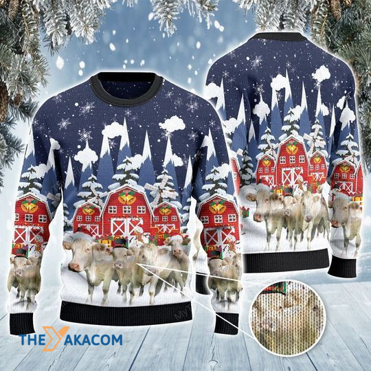 Merry Xmas Charolais Cattle Lovers Snow Farm Awesome Gift For Christmas Ugly Christmas Sweater