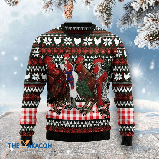 Merry Xmas Chicken Under Snow Gift For Christmas Party Ugly Christmas Sweater