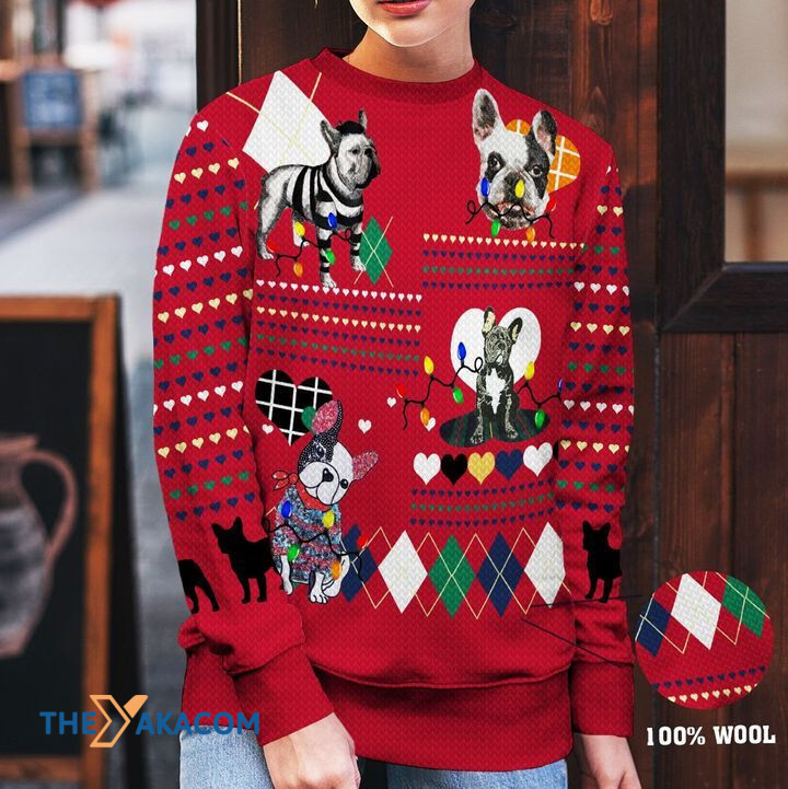 Merry Xmas Colorful And Funny Bull French Awesome Gift For Dog Lovers Ugly Christmas Sweater