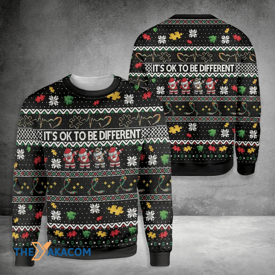 Merry Xmas Colorful Its Ok To Be Different Autism Gift For Christmas Party Ugly Christmas Sweater