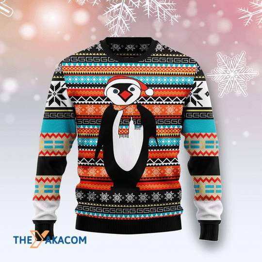 Merry Xmas Colorful Pattern Penguin Gift For Christmas Party Ugly Christmas Sweater